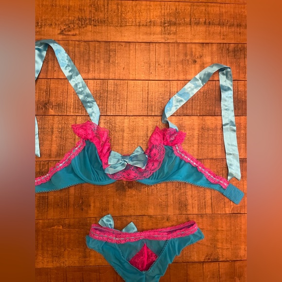 Intimates & Sleepwear Halter Neon Pink Blue Mesh Lace Bra Set Panties